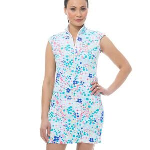 SanSoleil Blue Multicolor Polka Dots Sleeveless Quarter Zip Mini Dress Size S